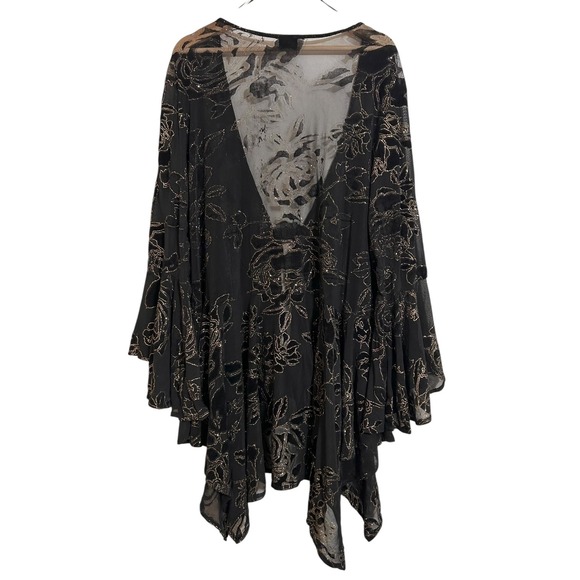 La Vanya Woman Kimono 3X Black Gold Meltallic Sheer Whimisgoth Fairy Top - Picture 3 of 8